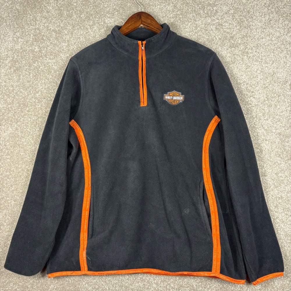 Harley Davidson Womens Black Orange Quarter Zip Fleece Pullover Sport Center L